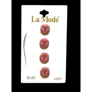 La MODE Set Of 4 Sz 9mm 3/8” FLORAL Pink 2-HOLE BUTTONS Japan 41371 Vtg
